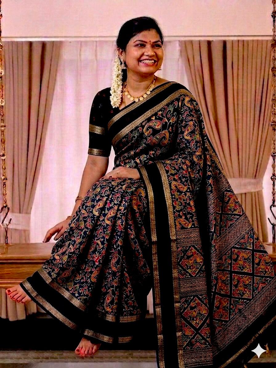 Royal Multicolor Paisley Print Soft Georgette Saree with Running Blouse