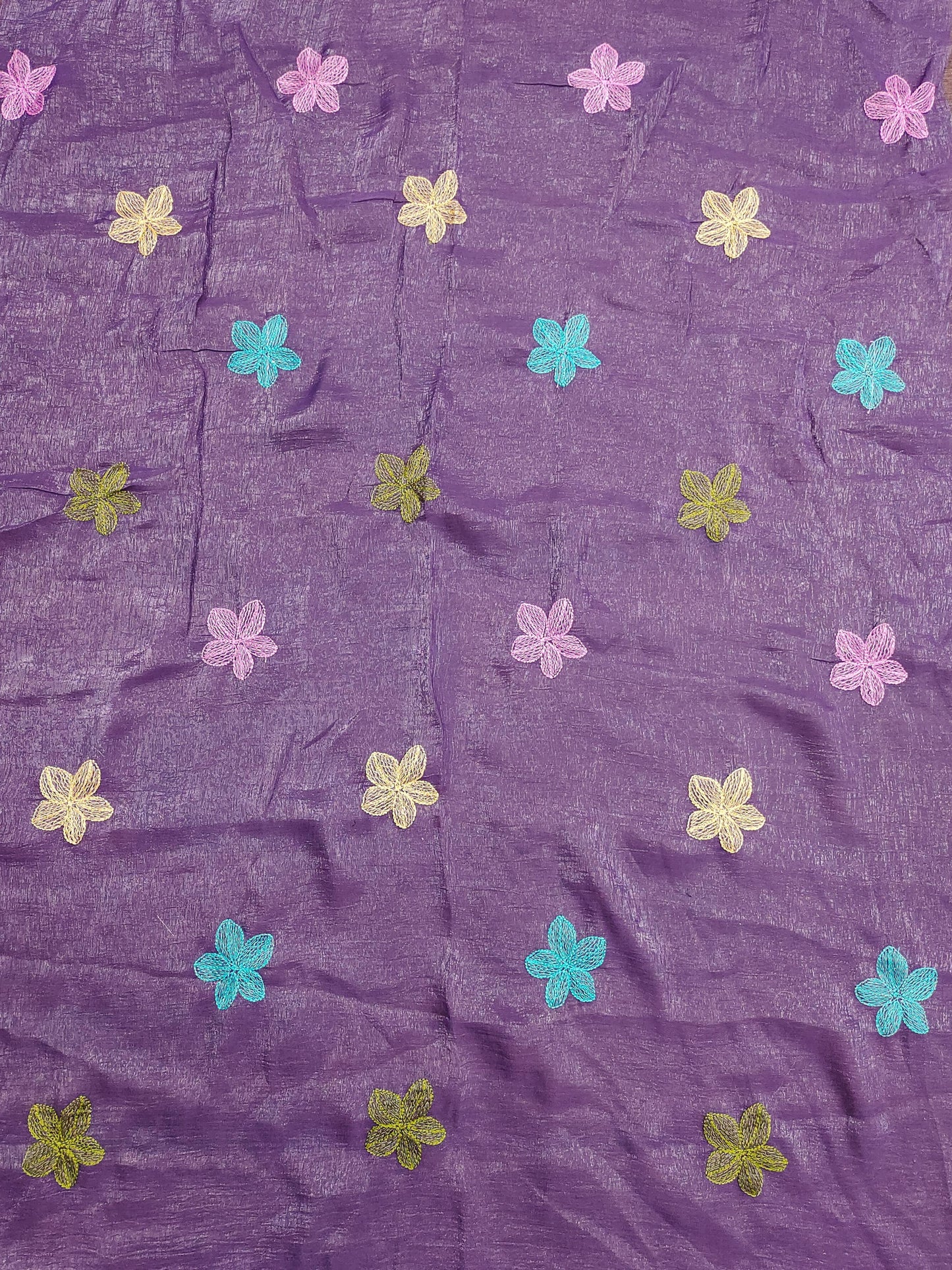 Florious Purple Viscose Crunchy Silk Floral Embroidered Party Wear Saree with Swarovski Diamond Work