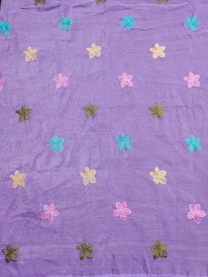 Lavender Florious Viscose Crunchy Silk Designer Saree with Floral Embroidery & Swarovski Diamond Work
