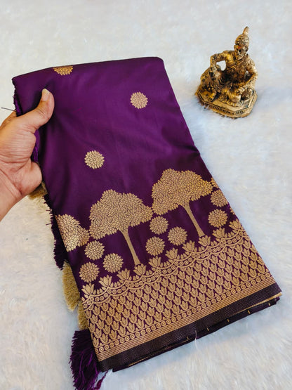 Soft Banarasi Silk Royal Purple Saree with Tree Zari Weaving