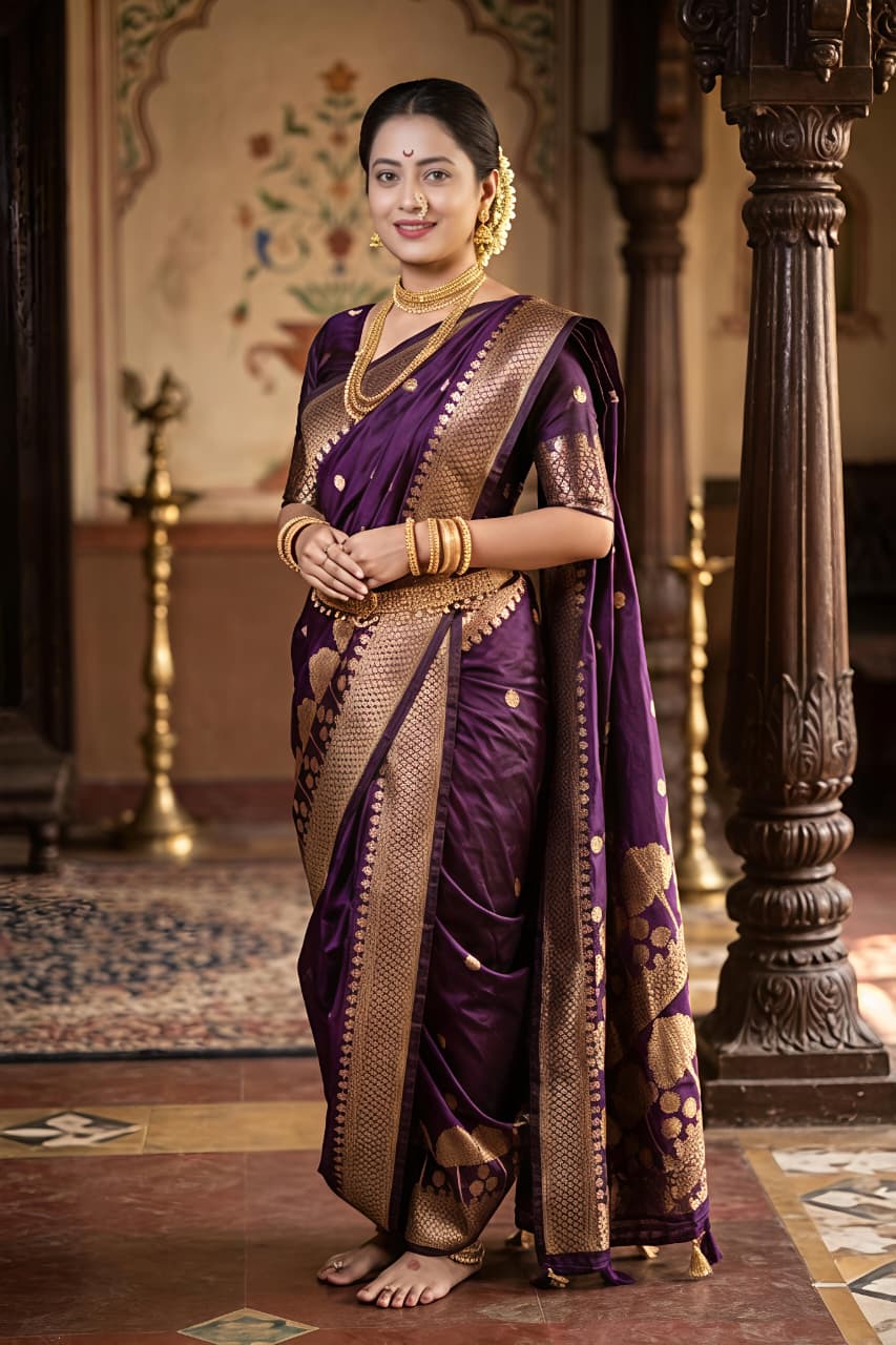 Soft Banarasi Silk Royal Purple Saree with Tree Zari Weaving