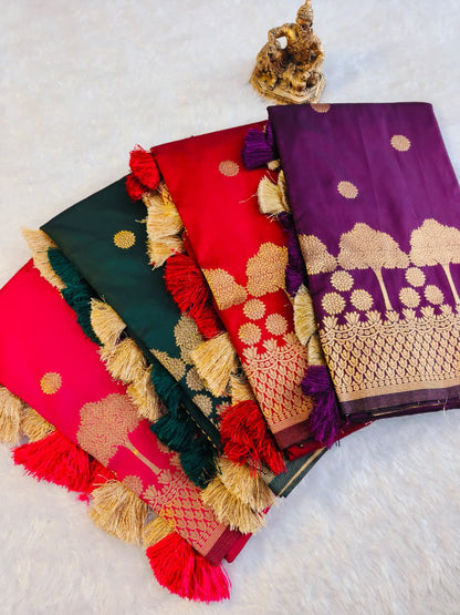 Soft Banarasi Silk Tree Zari Woven Saree with Rich Border