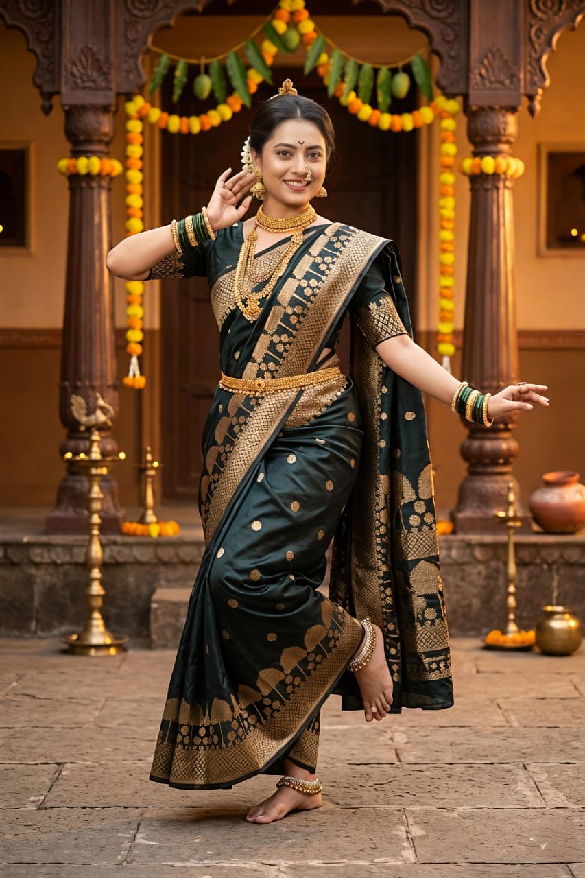 Soft Banarasi Silk Tree Zari Woven Saree with Rich Border