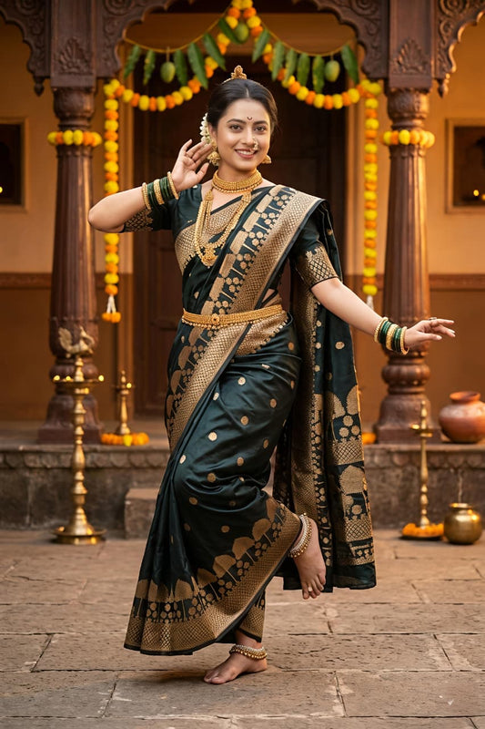 Soft Banarasi Silk Tree Zari Woven Saree with Rich Border