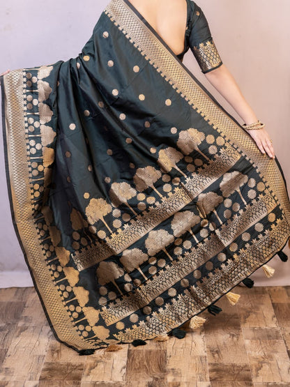 Soft Banarasi Silk Tree Zari Woven Saree with Rich Border