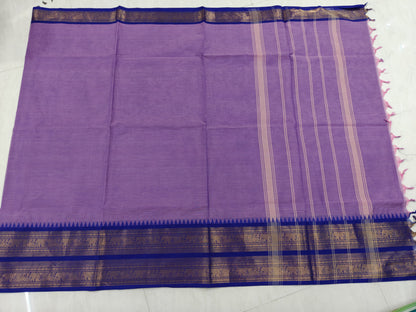 Pure Kanchi Cotton Lavender Saree with Blue Elephant Zari Border