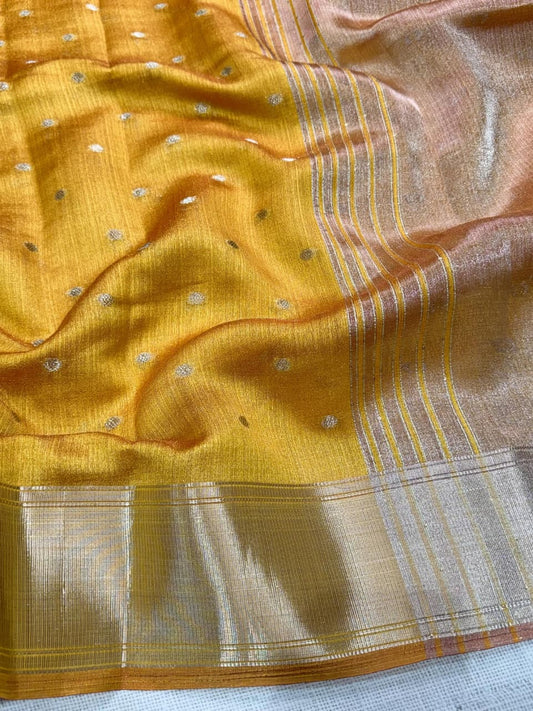 Surili Mustard Banarasi Organza Silk Saree with Zari Border