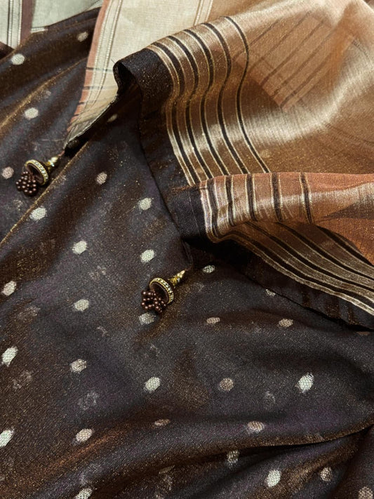 Surili Coffee Brown Banarasi Organza Silk Saree with Zari Border